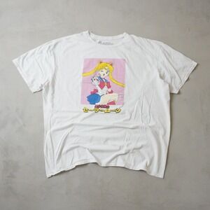 Sailor Moon Graphic T-Shirt Mens 2XL White Anime Usagi Tsukino Japanese Cotton